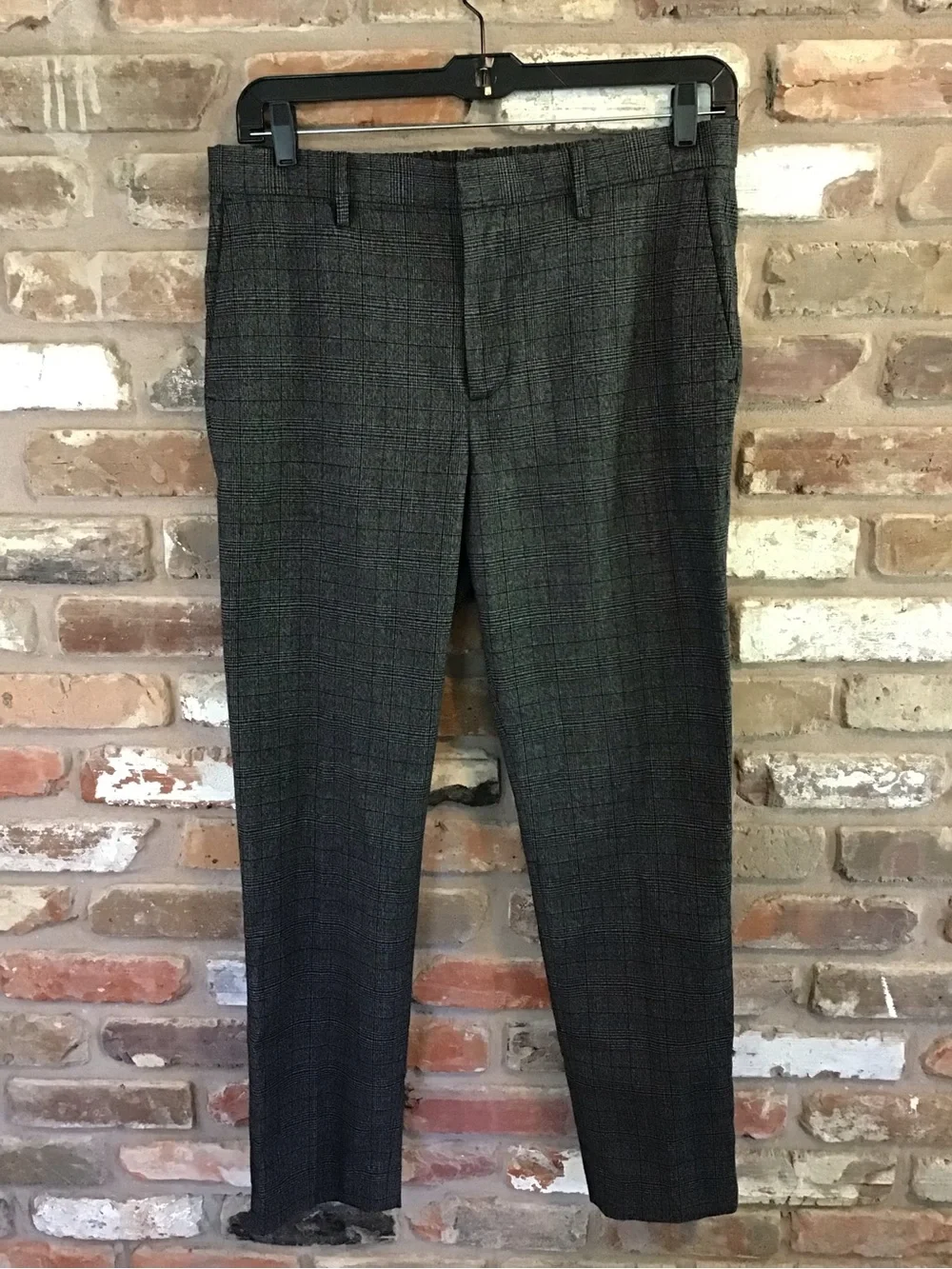 Banana Republic Men's Slim Fit Charcoal Black Plaid Drawstring Dress Pants 34